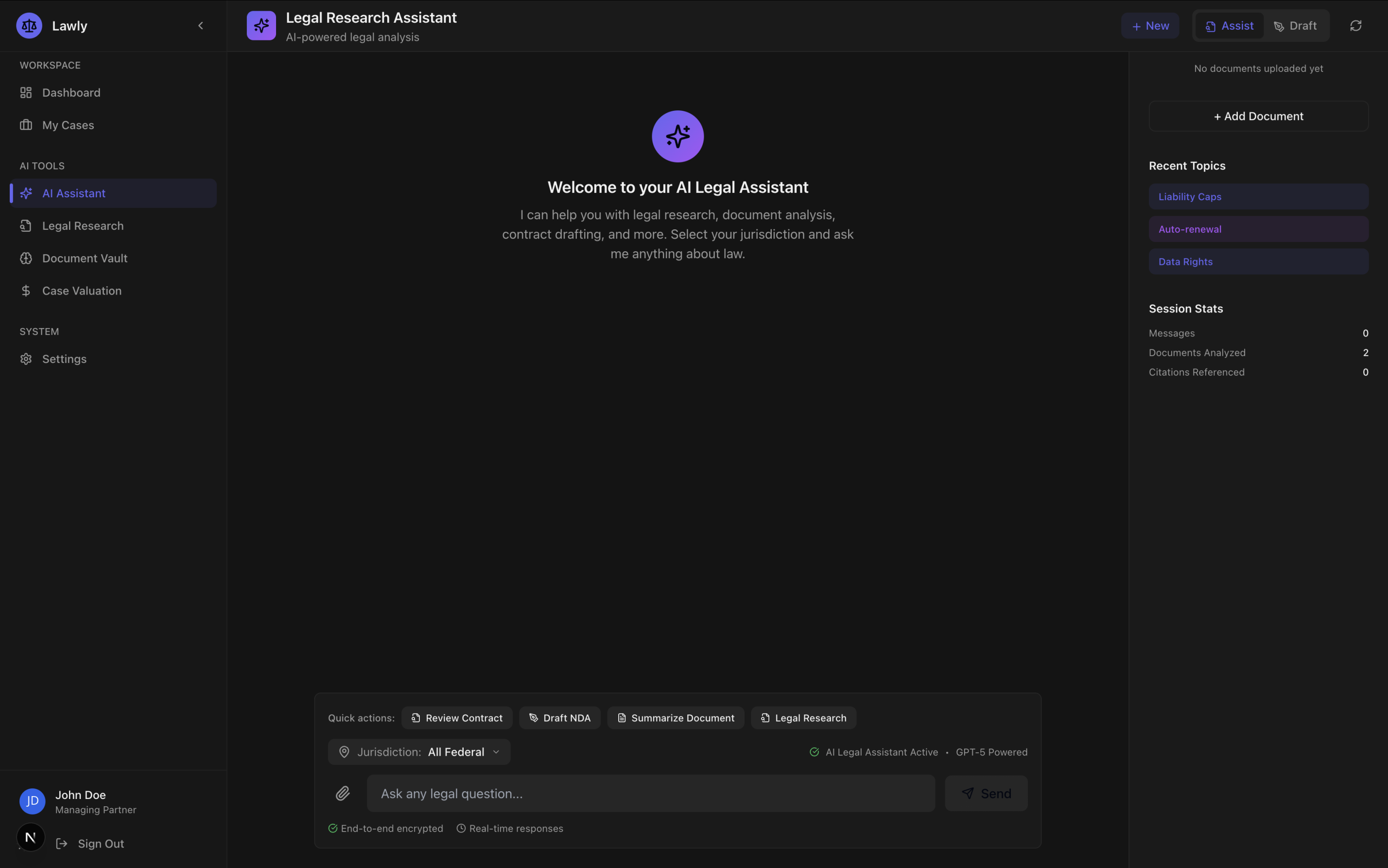 AI Legal Assistant Interface